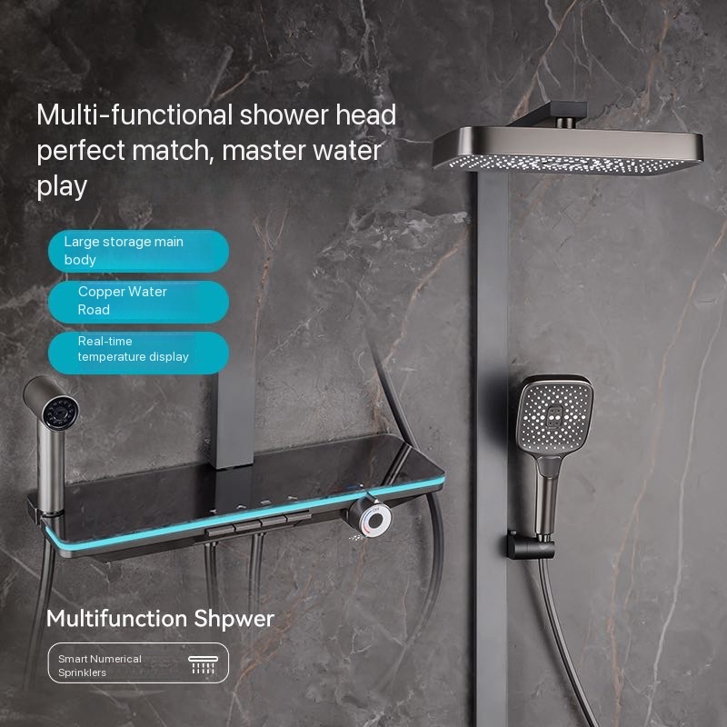 Plumbing - Szary Zestaw Prysznicowy z Podświetleniem Ambientowym,