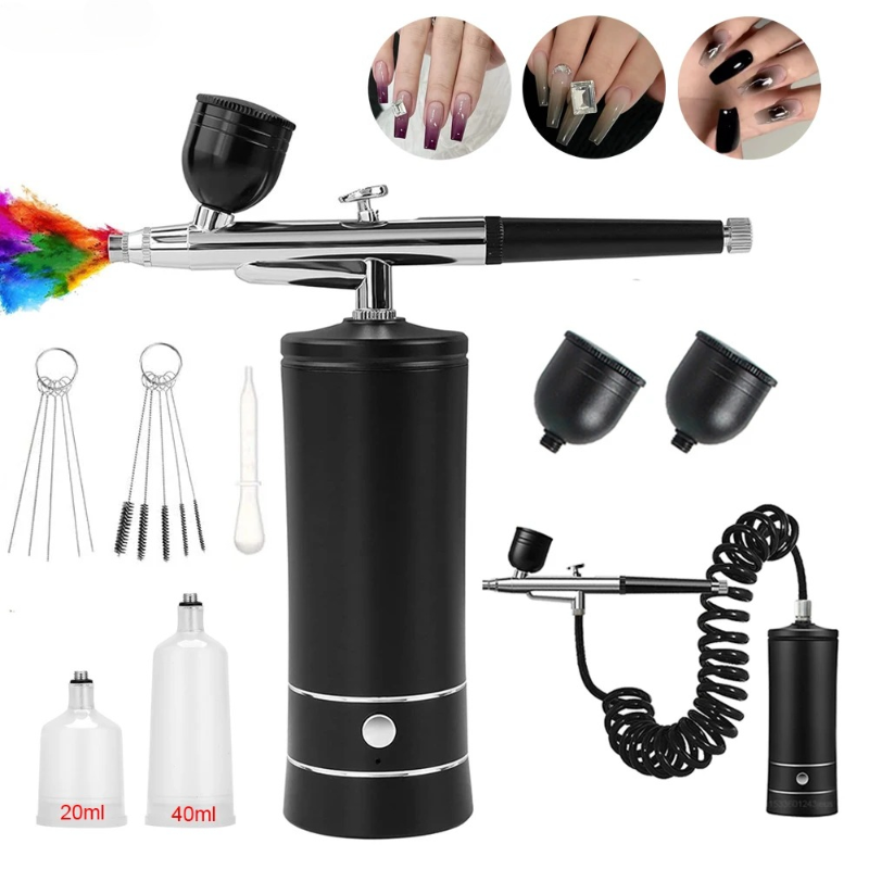 Airbrush Kit With Mini Compressor - Zestaw do malowania paznokci aerografem z