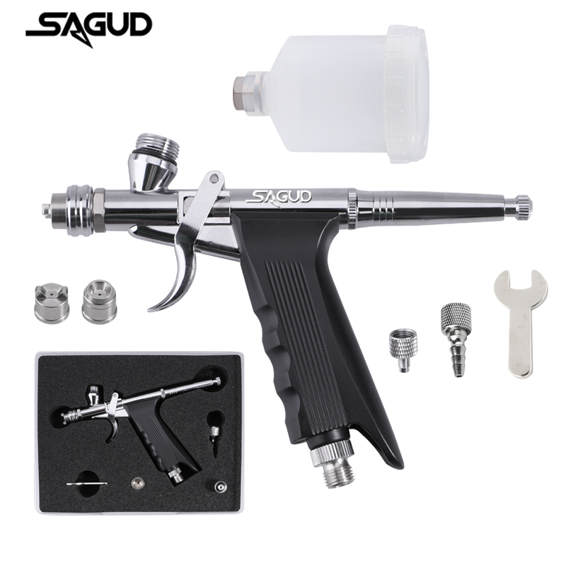 Airbrush Kit With Mini Compressor - Aerograf z podajnikiem grawitacyjnym Podwójna akcja